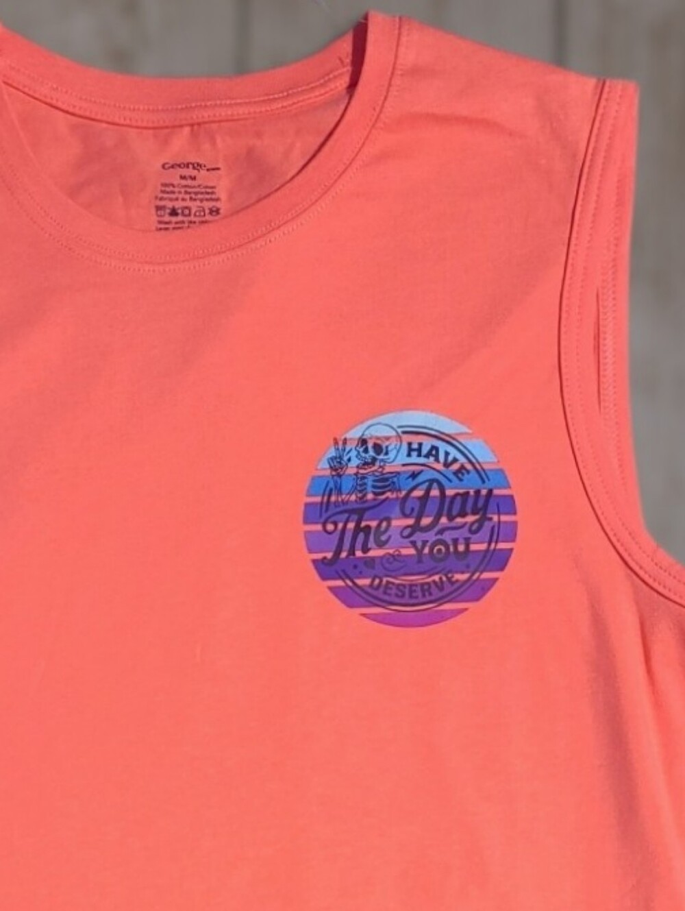 💫Custom Skeleton "Have The Day You Deserve" Graphic Tank Top M